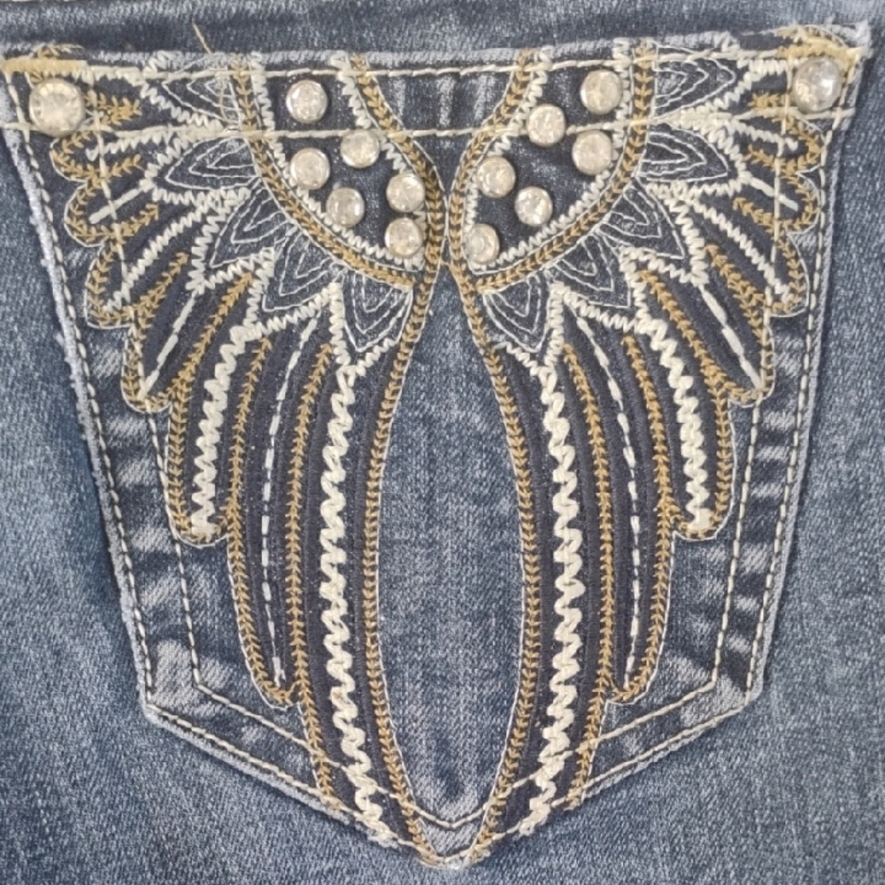 Dark Blue Flare Jeans - Women's Wide Leg Denim - Picture 6 of 7